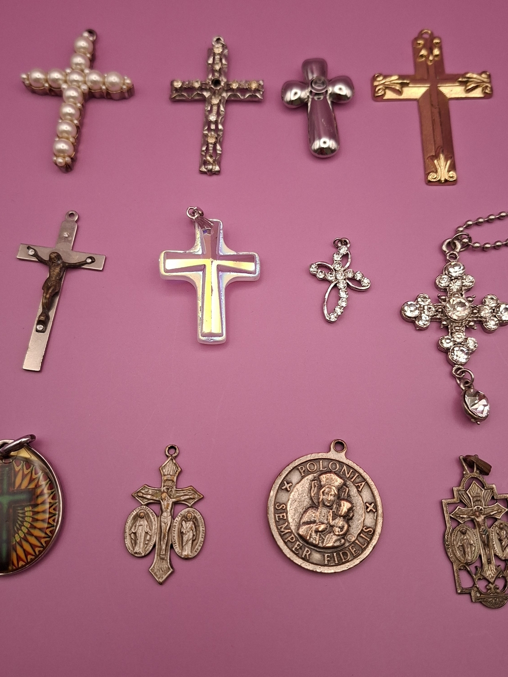 12 Mixed Cross Pendants And Medallions.